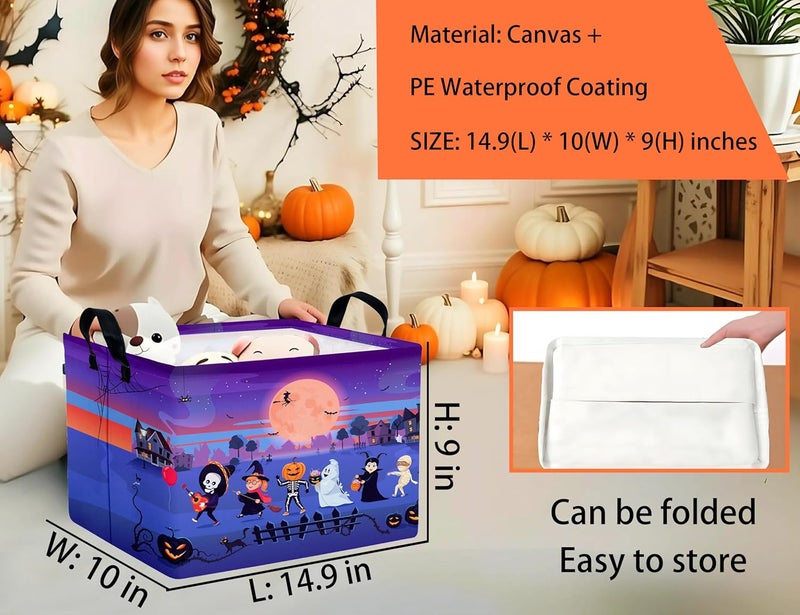 BOOHIT Large Halloween Themed Candy Gift Boo Basket for Kids Baby Personalized Adults Storage Bin Fall Decor(Line Up Spooky) - Image 2